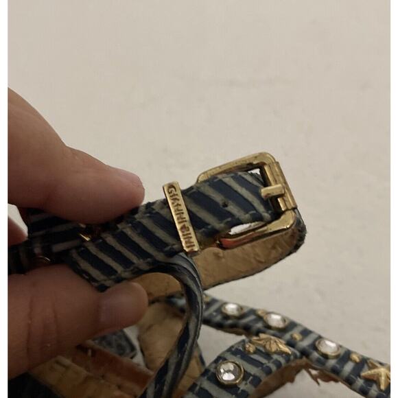 Gianni Bini Sandals Womens 8.5 Strappy Ankle Straps Flats - Blue With Detailing - Picture 6 of 9